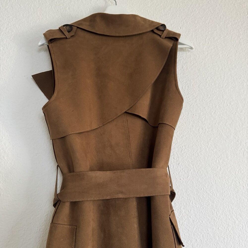 Love Token Long Trench Vest Waistcoat Sleeveless Duster Size XS Microsuede - Picture 6 of 16